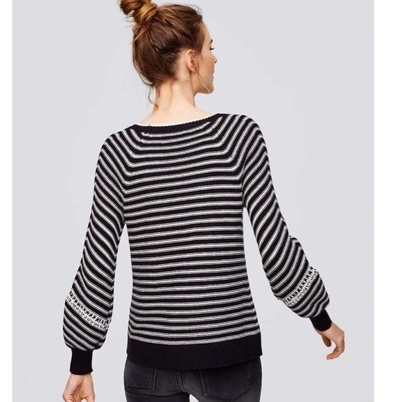 Ann Taylor LOFT 100% Cotton Sweater Black White Whipstitch Raglan Small - Picture 2 of 9